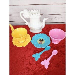 Disney Princess Tea Set With Plates Cups Teapot & Spoons For Kids Play Plastic M